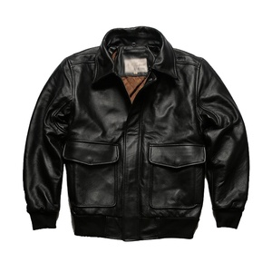 แจ็คเก็ตซาฟารีหนังวัวสำหรับผู้ชายในฤดูใบไม้ร่วงปกขนแกะถอดออกได้ตัดขนสัตว์เสื้อนอกลำลองดีไซน์เย็บปะติด - Product Image 2