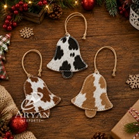 Ensemble d'ornements de Noël faits main en cuir véritable avec étoile en cuir de vachette, rennes et décorations de chaussettes pour arbre de Noël, idéal pour la ferme
