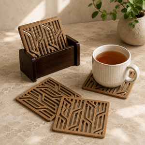 Geometric Hexagon Laser Cut Solid Wood Coaster Set Handcrafted Heat Resistant Drink Mat Modern <b>Table</b> <b>Protector</b> Coffee Tea - Product Image 4