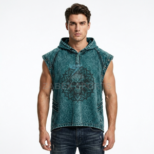 Gilet sans manches en denim de coton premium, style vintage, pour homme, broderie frontale, streetwear urbain, décontracté, pour le quotidien, collection automne - Product Image 6