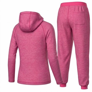 Ensemble de survêtement unisexe 100 % coton rose à capuche, col montant, manches longues, en molleton tricoté, 2 pièces, longueur intégrale, écologique et respirant - Product Image 3
