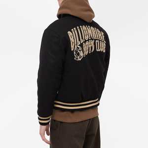 IDREESANDSONS Varsity <b>Jacket</b> <b>Men</b> Black <b>White</b> Embroidered UR Patch Design Casual Autumn Wear Turn-down Collar Fit Single Button - Product Image 3
