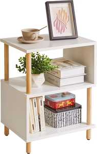 <b>Round</b> wooden <b>side</b> <b>table</b> with three tier design glass inset top modern accent furniture with shelves for living room setup - Product Image 4