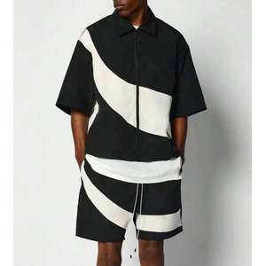 Ensemble de survêtement homme color block, veste zippée à manches courtes et short à cordon de serrage, respirant, léger, streetwear, décontracté d'été - Product Image 3