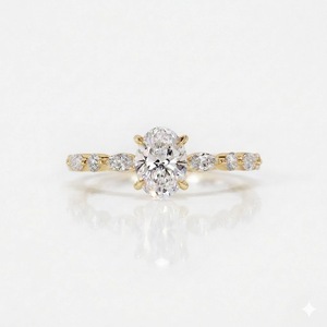 Anillo de Compromiso Solitario de Oro Amarillo de 18K con Diamante Cultivado en Laboratorio de 1.45CT, Corte Ovalado E VS1, Banda de Boda Delicada con Diseño de Media Eternidad - Product Image 2
