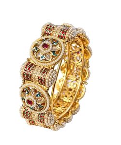 Gold Plated Alloy Bangle <b>Bracelets</b> With <b>Crystal</b> Rhinestones And Imitation Pearls Bell Shape Wedding Jewelry For Women - Product Image 1