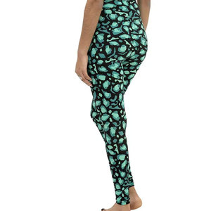 Leggings taille haute pleine longueur en polyester vert/noir, séchage rapide, sans coutures, avec poches, pour femme - Product Image 3