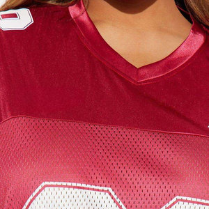 Women's <b>Maroon</b> Mesh Football Jersey V-Neck Short Sleeve Loose Fit Team Number 68 Print Sport <b>Top</b> - Product Image 4