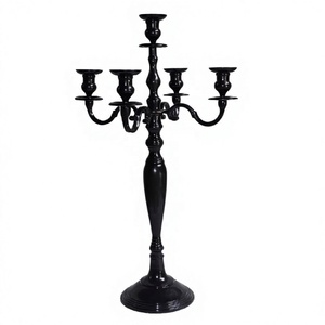 Candélabre noir en métal, porte-bougie européen fait à la main, porte-bougie romantique en métal pour table, décoration de mariage - Product Image 1