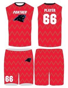 Conjunto Deportivo Panther de Compresión, Estampado Geométrico Rojo Sublimado, Absorbente de Humedad, Unisex para Adultos, Camiseta sin Mangas y Pantalones Cortos - Product Image 1