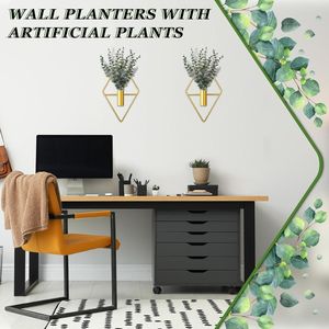8 Pcs Modern Geometric <b>Boho</b> Metal <b>Hanging</b> Vase Indoor Plants Holder <b>Wall</b> Display Shelves for Bathroom Artificial Eucalyptus - Product Image 5