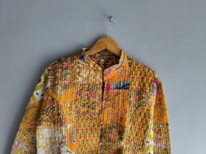 Quilted <b>Patchwork</b> <b>Jacket</b> Women's Mandarin Collar Full Sleeve Cotton Autumn Style Regular Length Button Closure gifts for her - Product Image 2