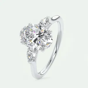 Moissanite Engagement <b>Ring</b> <b>925</b> Sterling <b>Silver</b> White Gold Plated Oval Cut Luxury Wedding <b>Ring</b> for Women - Product Image 5