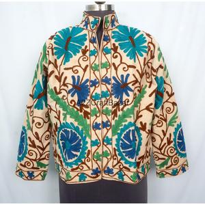 Handmade Embroidered Cotrise <b>Jacket</b> for Women <b>Collar</b> Full Sleeves Quick Dry Breathable Cotton Lining - Product Image 1