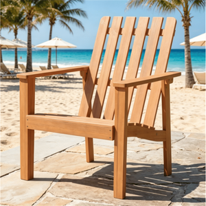 Sedia Adirondack in Legno di Acacia con Finitura Naturale, Schienale Ergonomico, Braccioli Extra, Resistente, per Esterni, Giardino e Appartamento - Product Image 1