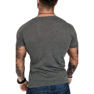 Men's Gray V-Neck Short Sleeve T-Shirt Breathable Cotton Fit Top Casual Wear - Product Image 6