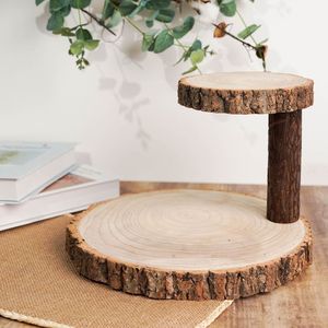 Latest Two Tier Wooden Cake Stand Natural Wood <b>Dessert</b> Display Tray Modern Serving Pedestal Decor Item - Product Image 6
