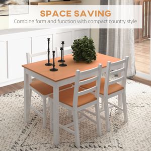 Set da Pranzo 5 Pezzi in Legno di Pino Massiccio con Sedie a Schienale Alto in Legno Naturale Bianco per Spazi Ristretti - Product Image 4