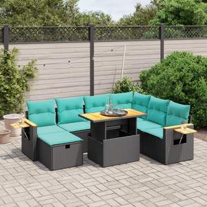 ชุดโซฟาลานบ้านหวายโพลีสีดำ 8 ชิ้นพร้อมชุดเบาะรองนั่งในสวน - Product Image 1