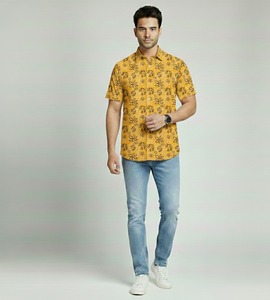 Camisa Casual de Manga Corta a Rayas para Hombre, 100% Algodón, con Estampado Batik Hecho a Mano, Venta al Por Mayor - Product Image 5