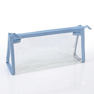 Factory Price Waterproof <b>Clear</b> PVC Cosmetic <b>Bag</b> 22x10.5cm Resealable Zipper Pouch Light Blue Trim for Travel & <b>Toiletry</b> - Product Image 3