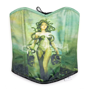 Overbust Steelboned High Quality Sublimated Printed Green Medusa Serpent Queen Print <b>Corset</b> - Product Image 1