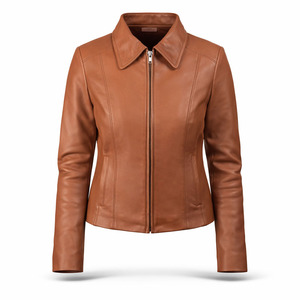 Chaqueta de Motera de Cuero Genuino de Alta Gama para Mujer con Acabado de Cuero Suave, Impermeable y Ecológica para Invierno/Primavera/Otoño - Product Image 1