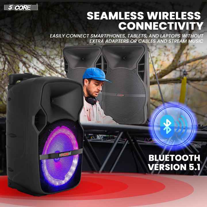 Active Home 10 Inch PA Portable for Bluetooth Party Speaker with 2 Wireless Mics for Karaoke Boombox Use
