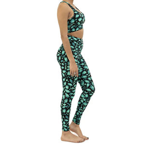 Leggings taille haute pleine longueur en polyester vert/noir, séchage rapide, sans coutures, avec poches, pour femme - Product Image 6
