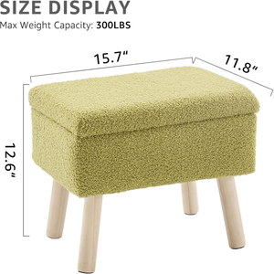 Green Rectangular <b>Storage</b> Ottoman <b>with</b> Teddy Fleece Upholstery Solid Wood Legs Foot <b>Stool</b> Bench for Entryway - Product Image 3