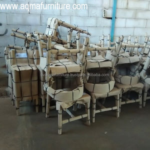 Throne Chairs Silver Carved with <b>Grey</b> Leather Handmade From Indonesia - Product Image 5