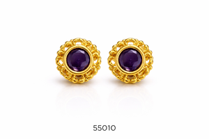 Elegantes pendientes con gemas moradas de corte ovalado y chapado en oro – Joyería de moda ligera - Product Image 4