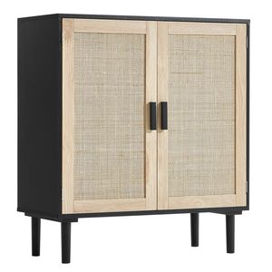 31.5 pollici nero Rattan armadietto 2 porte magnetiche scaffali regolabili credenza Buffet per ingresso corridoio soggiorno - Product Image 1