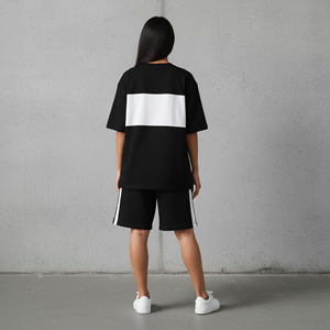 Top Selling Women's Cotton Jersey Drop Shoulder Short Sleeve Color Block O-Neck <b>T</b>-Shirt & Long <b>String</b> Shorts Girl's Fashion Wear - Product Image 6