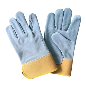 Guantes de Trabajo de Cuero con Puño a Rayas Púrpuras, Resistentes a la Abrasión, Antideslizantes en las Puntas de los Dedos, Guantes de Seguridad de Uso General - Product Image 1
