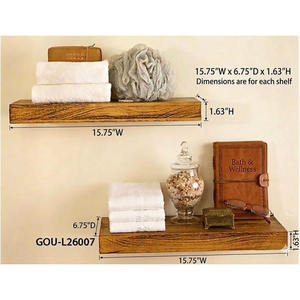 Ensemble de 2 étagères murales flottantes à double niveau en bois pour salle de bain, cuisine et salon - Étagères de rangement modernes - Product Image 5