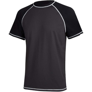 Quick dry dark gray rash guard <b>men</b> short sleeve swim shirt UPF 50+ breathable contrasting white stitching <b>top</b> - Product Image 5