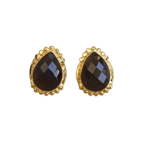 Boucles d'oreilles clous vintage plaqué or onyx pour femme, serties de pierres en forme de poire, en laiton, bijoux de mode - Product Image 1
