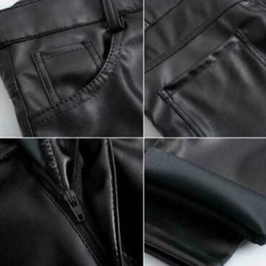 Pantalones Casuales de Cuero PU Negro para Hombre, Cintura Media, Múltiples Bolsillos, Impermeables, Estilo Motero, Corte Recto, Cierre de Cremallera, para Invierno - Product Image 4