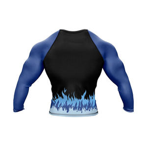 <b>Men's</b> Blue Flame Print Anti-UV Breathable Rash Guard Full Sleeve <b>Compression</b> <b>Shirt</b> Quick Dry Spandex Polyester Fitness Top - Product Image 2