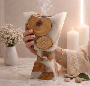 Brûleur d'encens artisanal FAIZA CRAFT en résine d'acacia et bois de santal, écologique, durable et aromatique, pour l'aromathérapie - Product Image 1