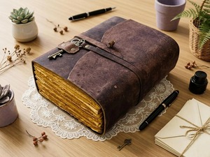 Diario de Cuero Marrón Rústico con Llave, Encuadernación Cosida, Borde Deshilachado Vintage, Cuaderno de Viaje Hecho a Mano, Diario de Escritura, Regalo - Product Image 4