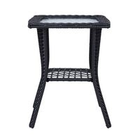 Table d'appoint en rotin pour extérieur avec plateau en verre, table d'appoint en rotin pour patio, jardin, véranda, balcon