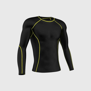 Men's Eco-Friendly <b>Black</b> <b>Long</b> <b>Sleeve</b> Compression Shirt Crew Neck Quick Dry Solid Spandex/Polyester Blend Fitness <b>Top</b> - Product Image 1