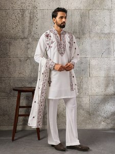 Best Quality Japanese with Thread & Sequence work <b>Kurta</b>-Plain Pant-Work Dupatta Set <b>Man's</b> wear Worldwide Supplier - Product Image 4