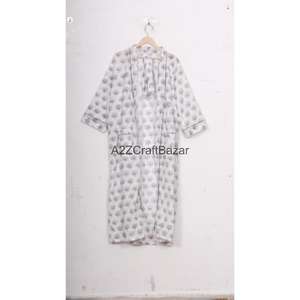 Bata de noche/ropa de casa de algodón 100% con estampado floral, cuello en V, cierre con cordón, largo completo, logo trasero, para mujer, otoño/primavera/verano, para playa - Product Image 2