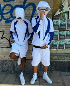 Custom OEM Tracksuit Color Block Short Set Sports Jogger Suit <b>Zip</b> <b>up</b> <b>Jacket</b> and Shorts Set 100% Nylon Windbreaker Set - Product Image 1