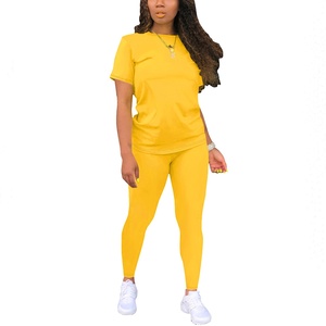 Ensemble t-shirt et leggings imprimés pour femmes, bleu, Stay Humble Hustle Hard, tenue d'été décontractée, col ras du cou, manches courtes, longueur complète - Product Image 3