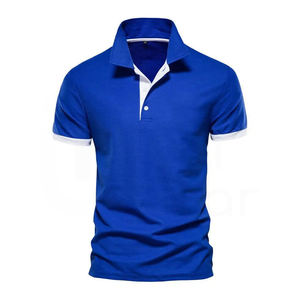 Camiseta de Golf Azul para Hombre al por Mayor, Informal, Transpirable, a la Moda, para Fitness, Trabajo, Gimnasio, Tejido de Punto Sólido de Alta Calidad - Product Image 1