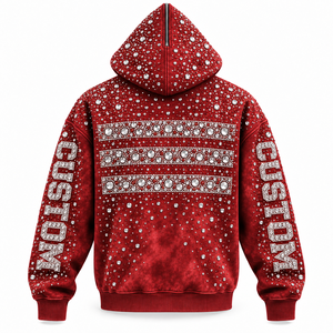 Sweat à capuche zippé unisexe personnalisé, uni, orné de strass et de cristaux, style streetwear hip-hop, pour l'hiver - Product Image 6